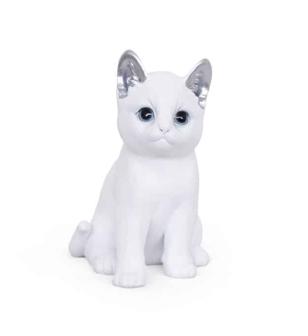 statue jardin style chat moderne Medium blanc et oreilles argentées-1