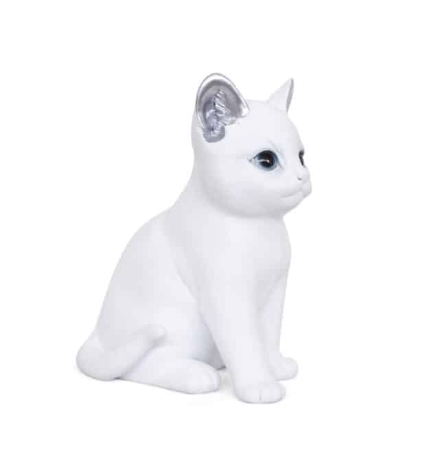 statue jardin style chat moderne Medium blanc et oreilles argentées-2