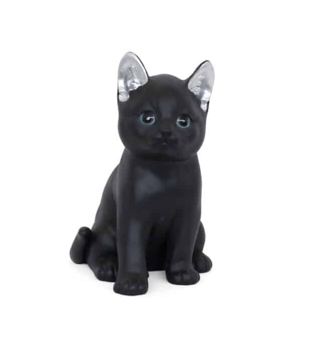 statue jardin style chat moderne Medium noir et oreilles argentées-1