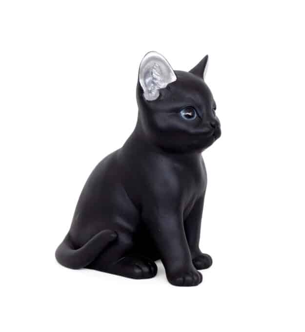 statue jardin style chat moderne Medium noir et oreilles argentées-3
