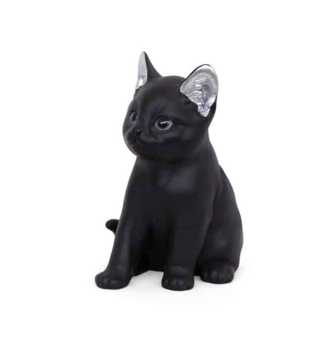 statue jardin style chat moderne Medium noir et oreilles argentées-2