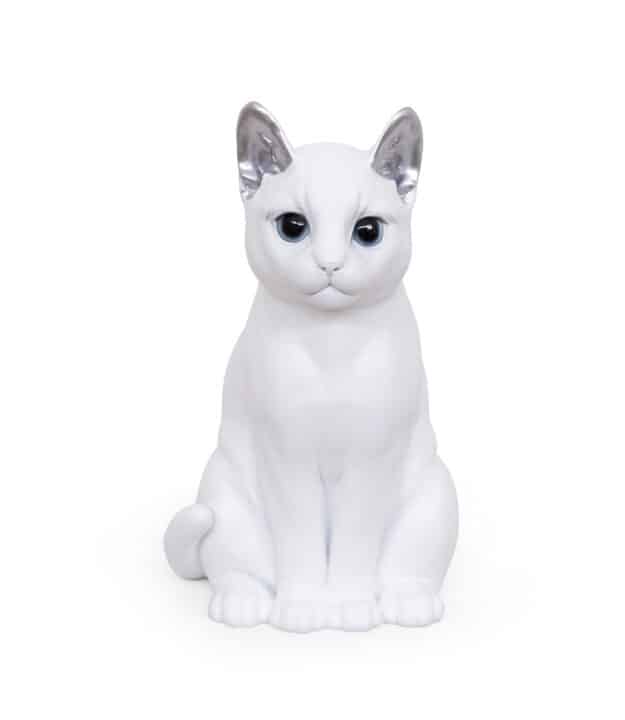 statue jardin style chat moderne Large blanc et oreilles argentées-1