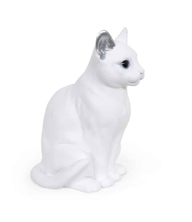 statue jardin style chat moderne Large blanc et oreilles argentées-2