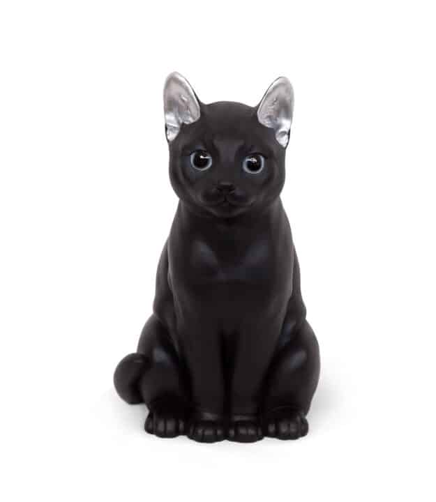 statue jardin style chat moderne Large noir et oreilles argentées-1