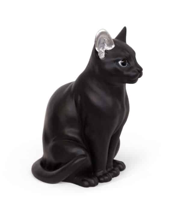 statue jardin style chat moderne Large noir et oreilles argentées-2